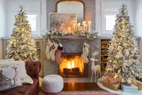Christmas decoration by fireplace in living room