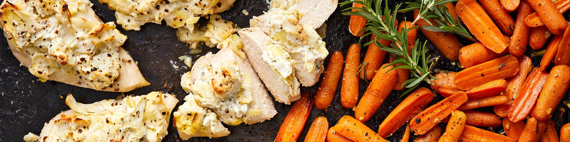 artichoke cheese chicken breasts with rosemary baby carrots