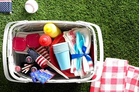Basket filled with picnic supplies