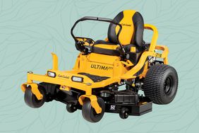 Cub Cadet Ultima ZT1 50-Inch 23 HP Zero Turn Mower collaged against patterned teal background