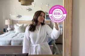 A person takes a selfie while wearing the Coyuchi Unisex Organic Waffle Robe