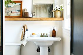 powder room with wooden ledge