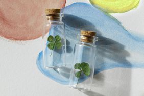 four leaf clovers on colorful background