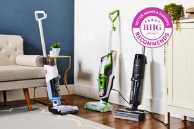 Best vacuum and mop combos displayed in a living room between a couch and side table