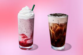 Starbucks Valentine's drink duo: Chocolate-Covered Strawberry Crème Frappuccino (left) and Chocolate Hazelnut Cookie Cold Brew (right)