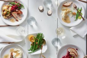 thanksgiving meal spread on white table