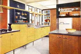 1950s bright yellow kitchen
