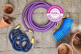 Best garden hoses displayed on pavers