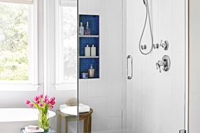 blue white bathroom shower