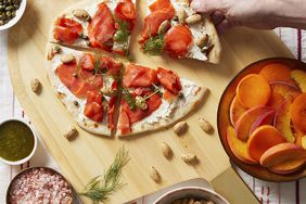 pita pizza topped with salmon and capers