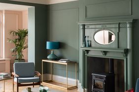 green living room fireplace