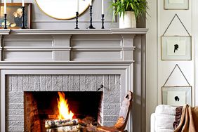 Fireplace with candles and plant