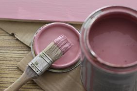 pink milk paint with paintbrush