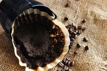 coffee filter filled with used coffee grounds