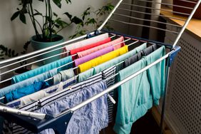 drying rack with colorful clothing