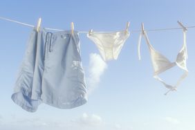swimsuits drying on a line