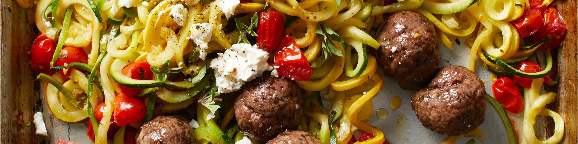 Greek Meatballs with Squash "Noodles" and Tomatoes