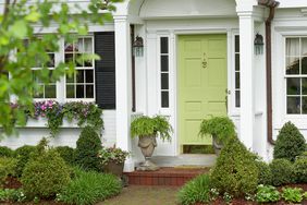 green front door entrance house