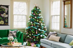 christmas tree with ribbon and pom-pom ornaments