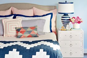 navy pink white bedroom blue pattern quilt