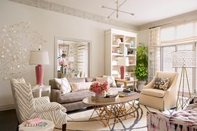 neutral palette living room with taupes and pinks