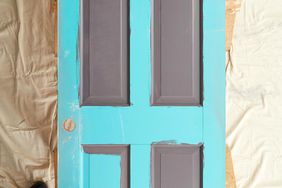 using paintbrush to paint panels on beveled door front