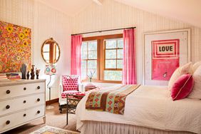 pink and brown eclectic bedroom