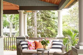 open front porch with graphic black-and-white details
