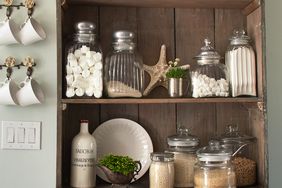 hutch with jars and containers