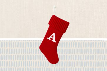 Christmas stocking on a patterned background
