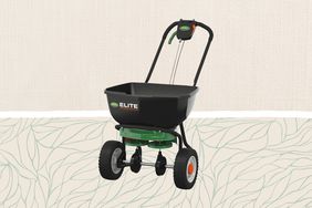 Scotts Elite Broadcast Spreader on an ivory and green background