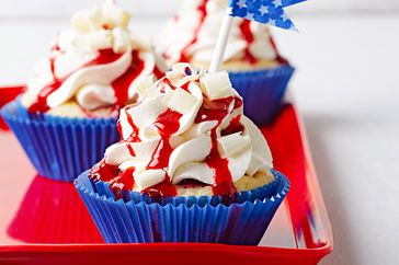 White Chocolate Raspberry Cupcakes with patriotic decorations