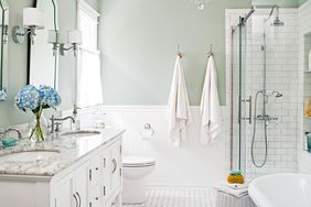 white and green bathroom