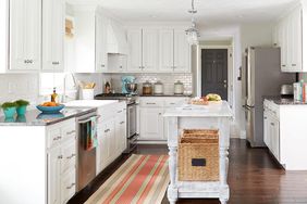 bright white kitchen engineered hardwood floor granite counter island