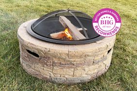 Fire burning in the Koch Stone Wood Burning Outdoor Fire Pit